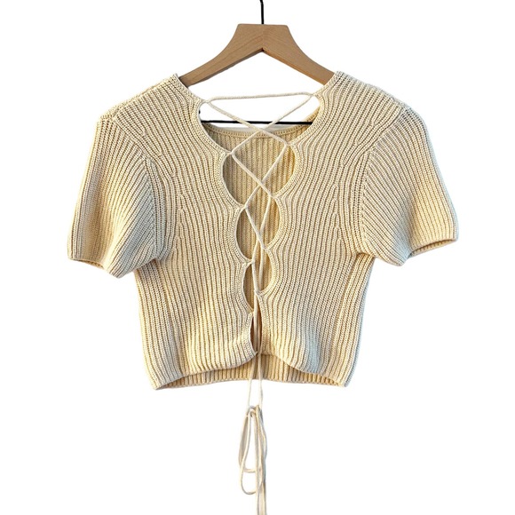 Zara Tops - Zara Cream Lace Up Back Cropped Sweater Top Medium
